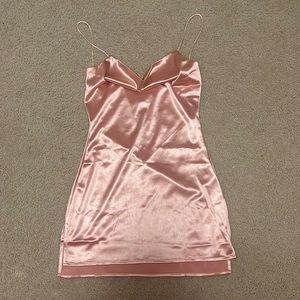 Zaful Pink Satin Cowl Neck Slip Dress.